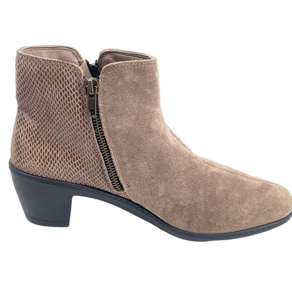 Hotter Leather Ankle Booties 9 Samia Tan Side Zip Western Neutral Preppy Minimal - Picture 6 of 12